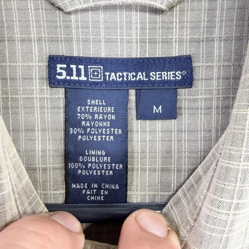 5.11 Tactical Shirt Mens Medium Beige Plaid Mesh Lined Short Sleeve Button Up